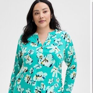 INC International Concepts Teal Floral Blouse NWT